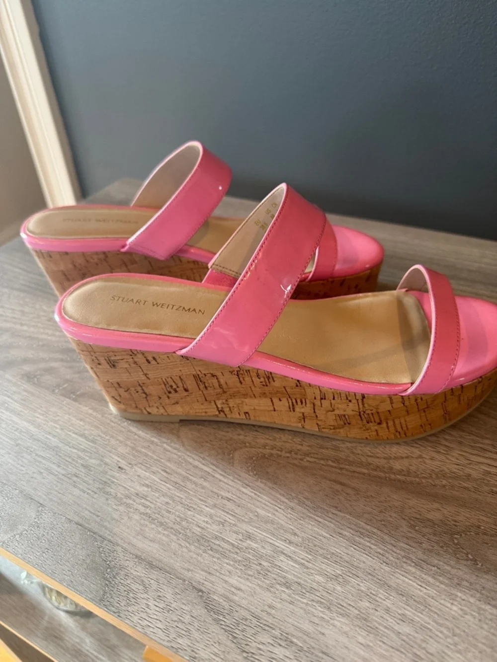 NWOT Stuart Weitzman Patent Pink Double-Strap Slide Sandals size 8 - Picture 2 of 7